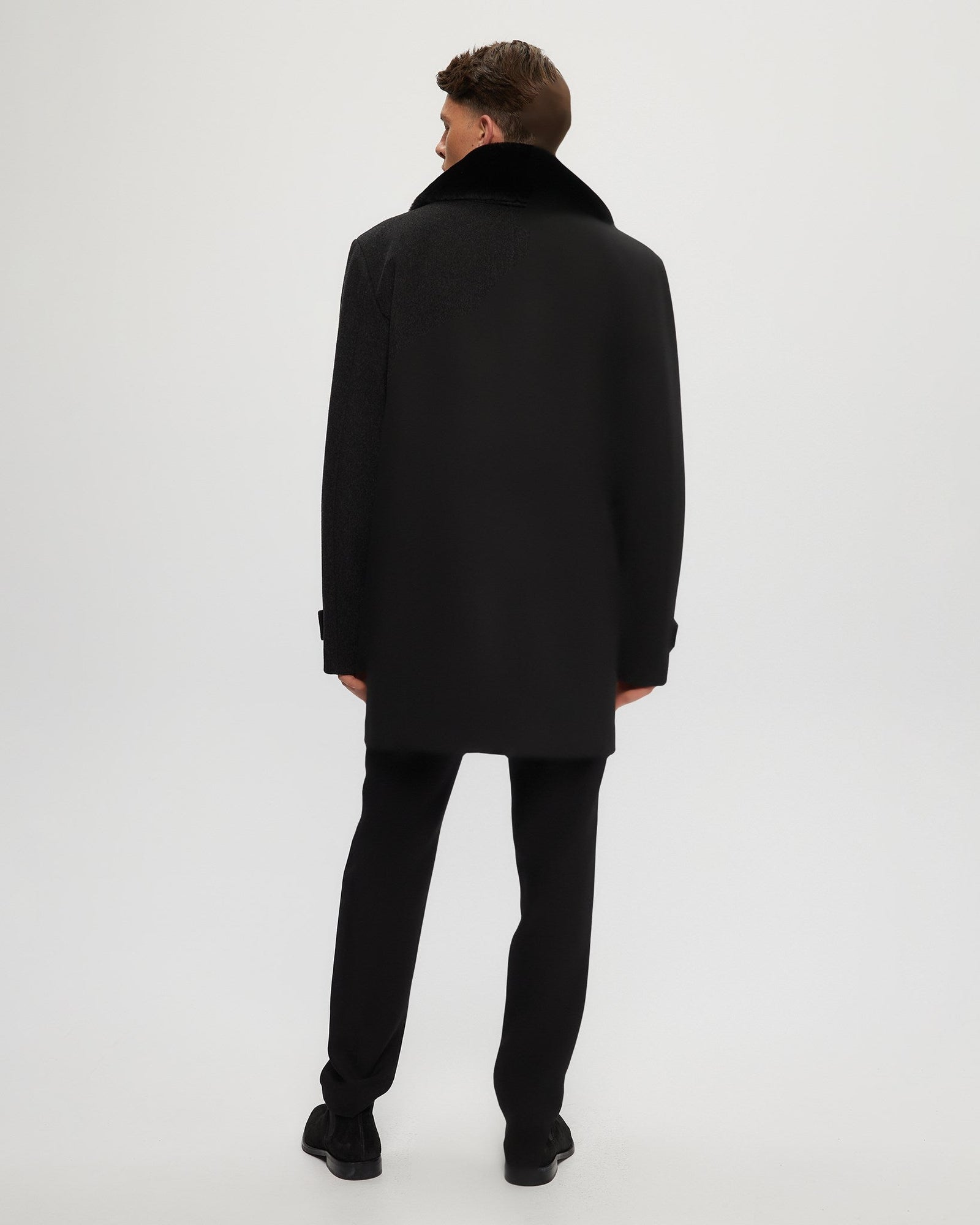 Loro Piana Wool Coat With Detachable Merino Shearling Lamb Collar | Men | Black Melange x Black