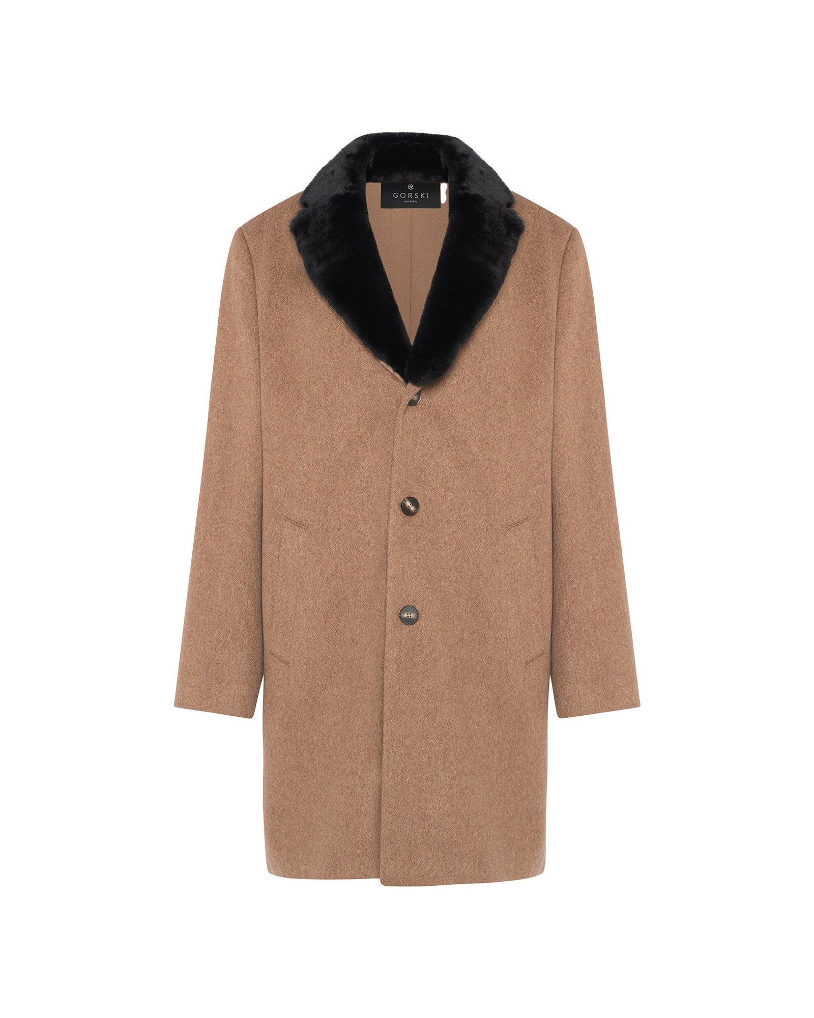 Loro Piana Wool Short Coat With Select Shearling Lamb Collar | Men | Camel