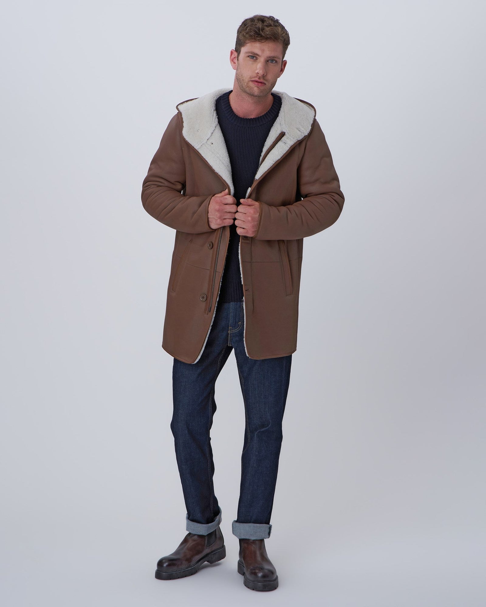 Merino Shearling Lamb Parka | Men | Chestnut x White