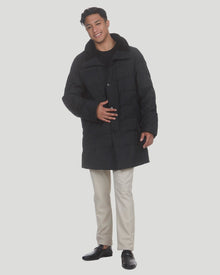 Quilted Wool Stroller With Detachable Select Shearling Lamb Collar | Men | Black