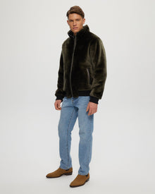 Select Shearling Lamb Bomber Jacket | Men | Dark Green x Black