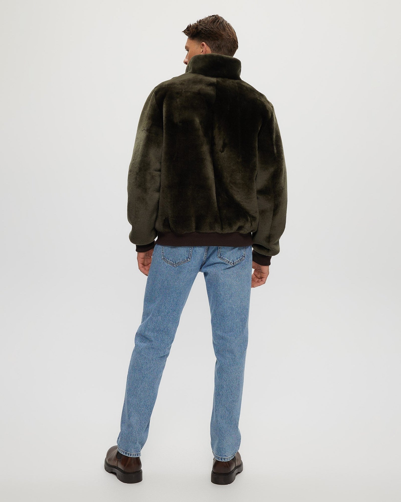 Select Shearling Lamb Bomber Jacket | Men | Dark Green x Brown