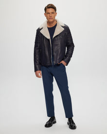 Mens Nappa Moto Jacket With Shearling Lamb Lining | Men | Navy x Beige