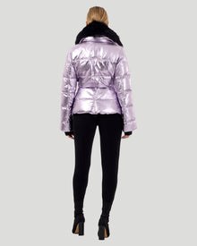 Metallic Après-Ski Jacket With Detachable Toscana Shearling Lamb Collar | Women | Lilac x Black