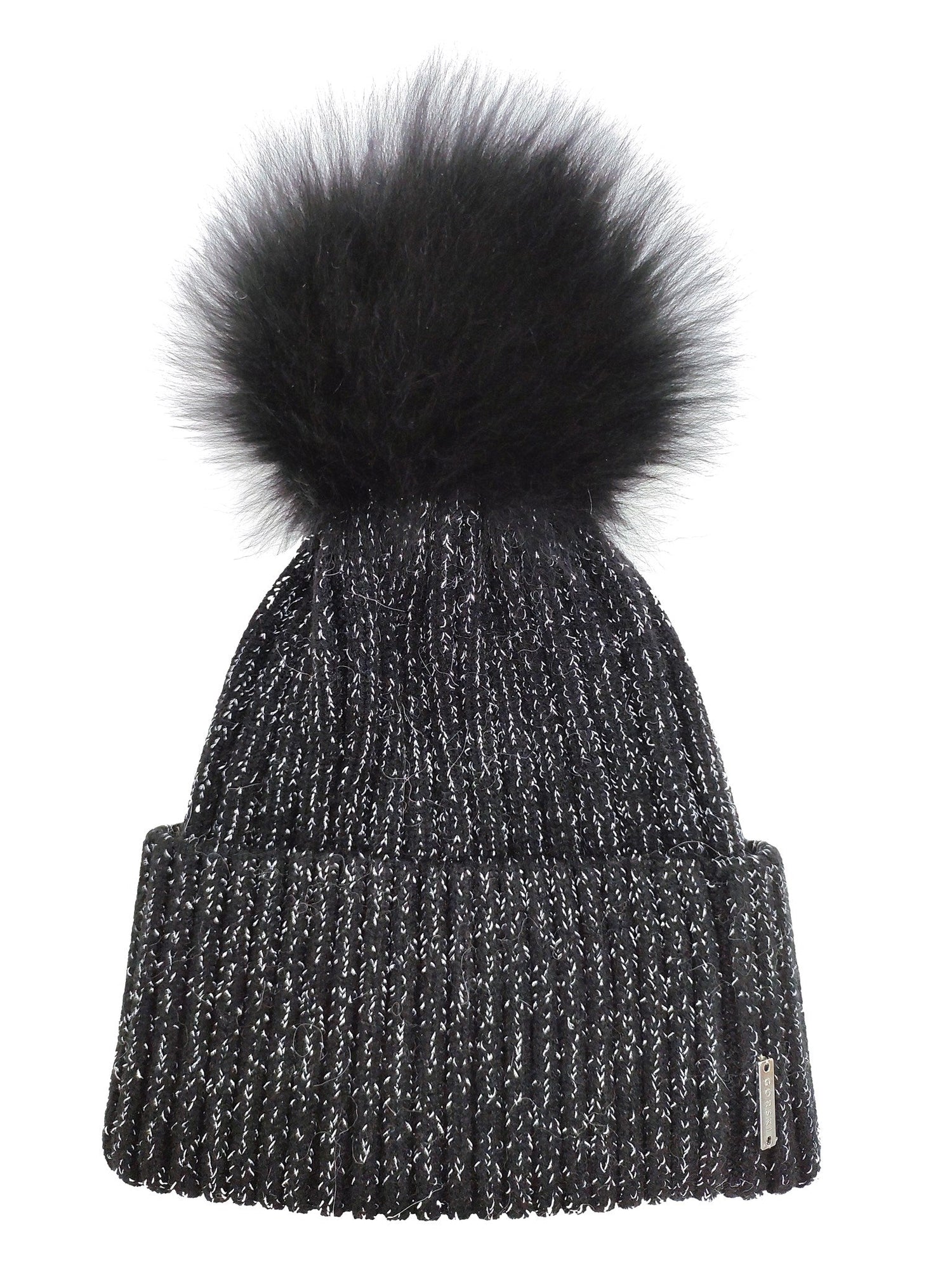 Metallic Wool Blend Knit Hat With Select Lamb Pompom | Women | Black x Black