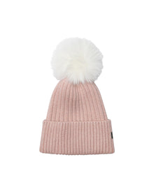 Metallic Wool Blend Knit Hat With Toscana Shearling Lamb Pompom | Women | Pink x White