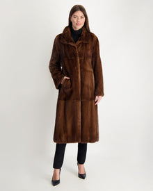 Mink Coat With Stand Collar | Women | Scanbrown