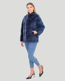 Mink Funnel Neck Jacket | Women | Denim