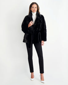 Mink Jacket With Belt | Women | Black (V1)