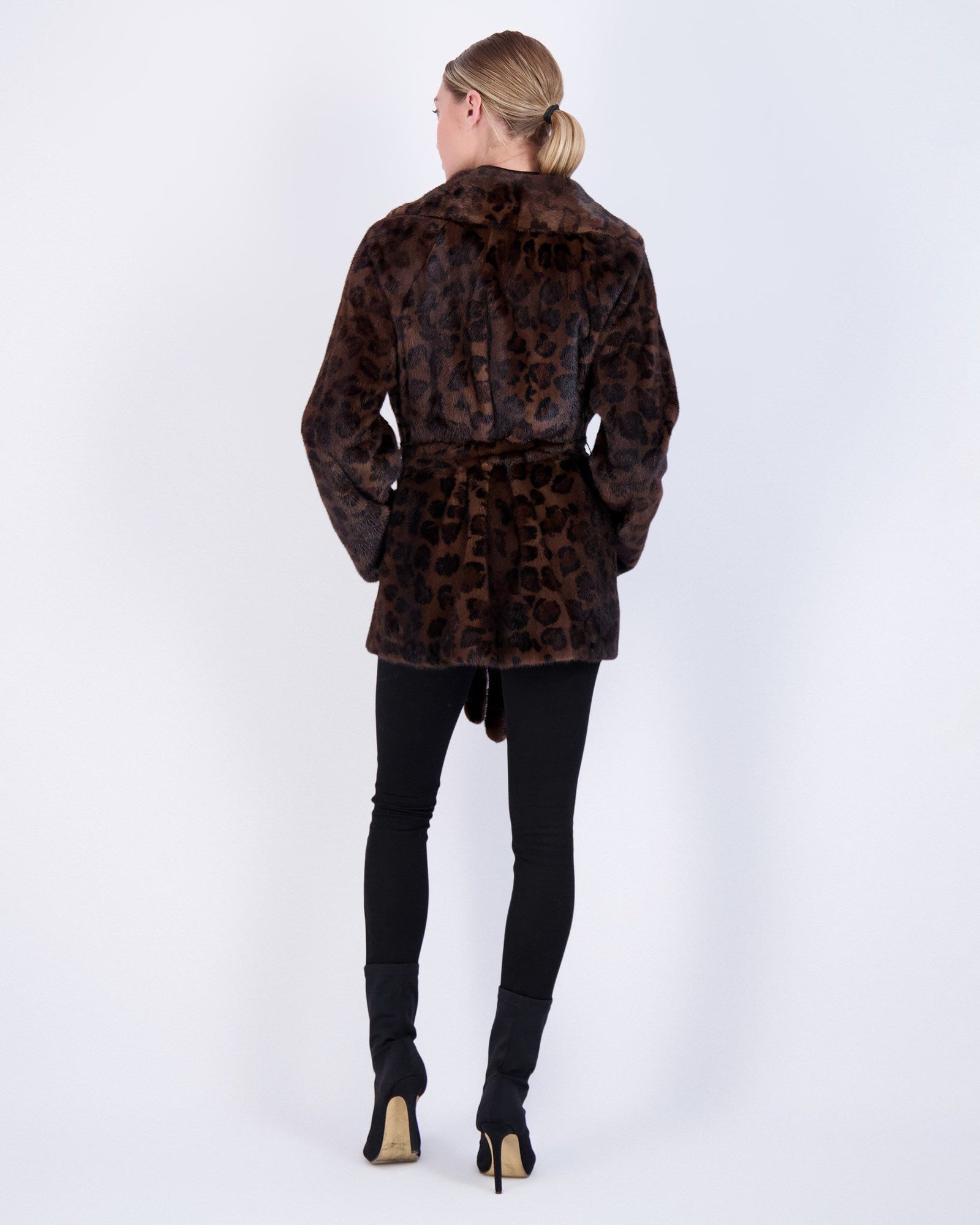 Mink Jacket With Belt | Women | Brown Animal Print (V2)