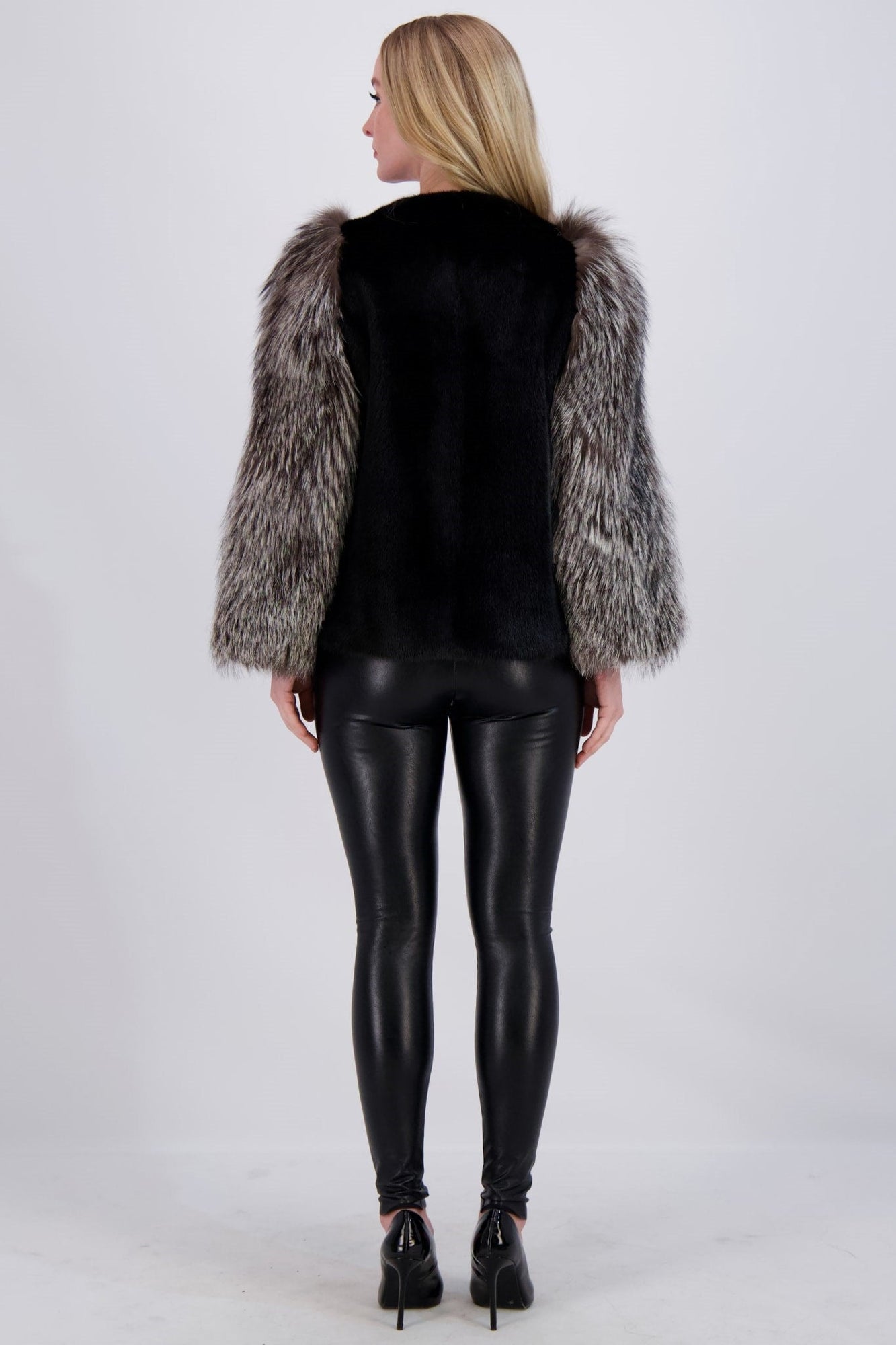 Mink Jacket With Fo Sleeves | Women | Black x Silver Fox