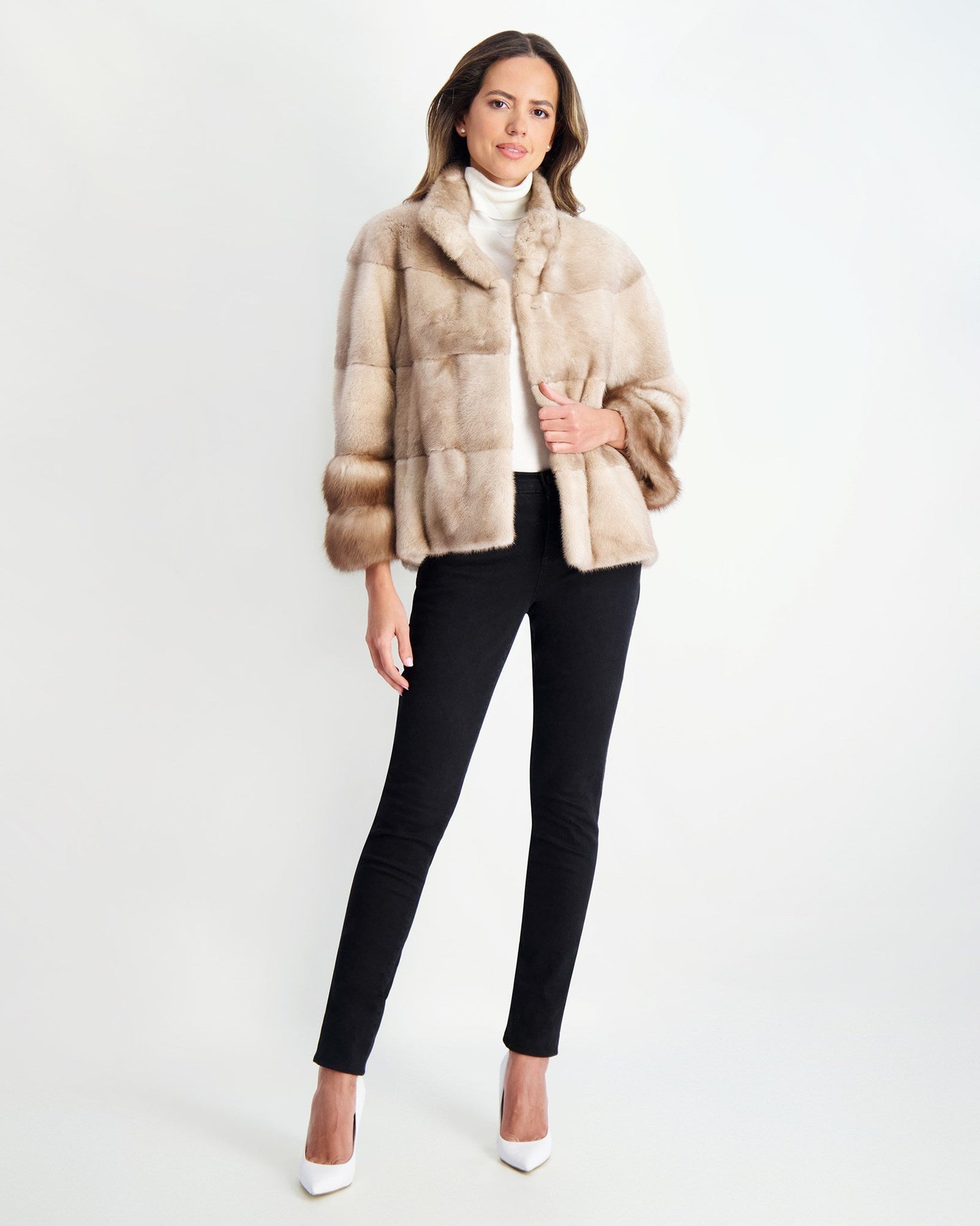 Mink Jacket With Stone Marten Trim | Women | Silver Blue x Mocha