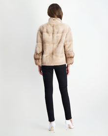 Mink Jacket With Stone Marten Trim | Women | Silver Blue x Mocha