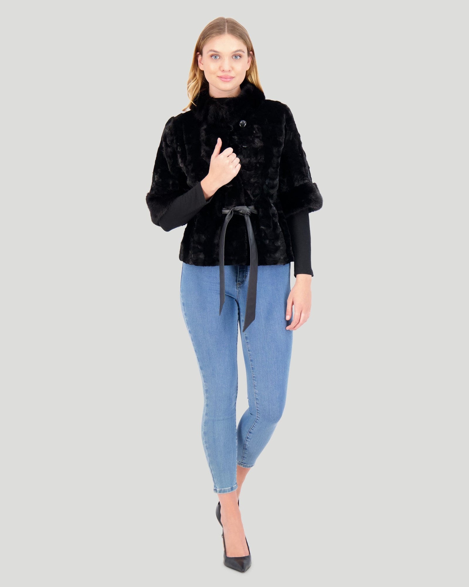 Mink Sections Jacket With Belt | Women | Black