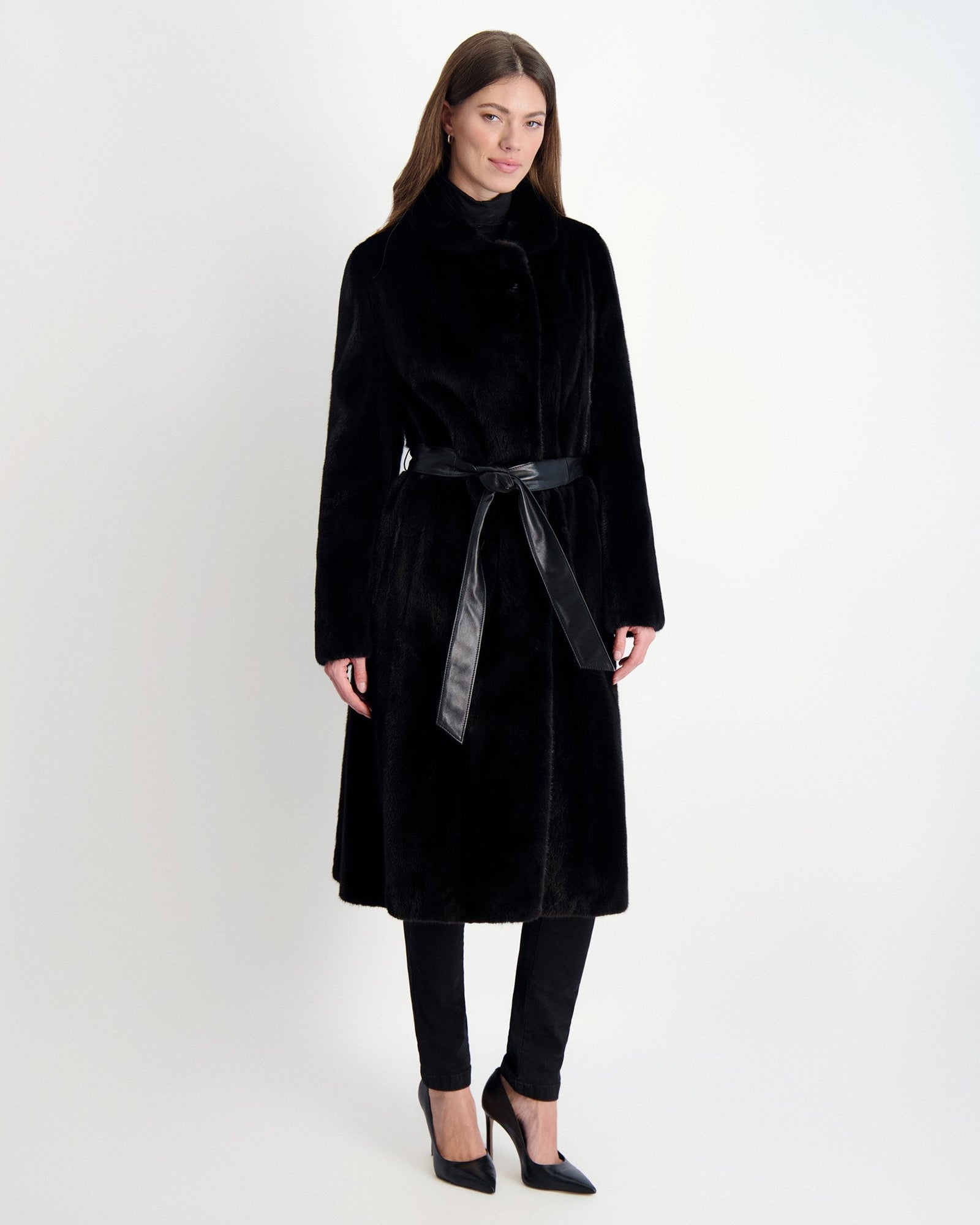 Mink Short Coat With Leather Belt | Women | Blackglama