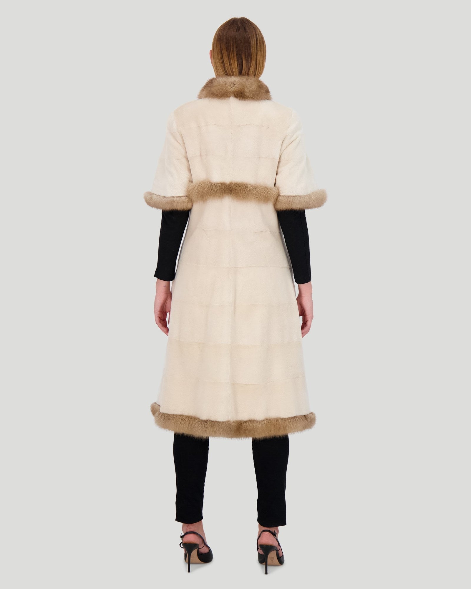 Mink Short Coat With Sable Trim, Short Sleeves | Women | Pearl