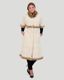 Mink Short Coat With Sable Trim, Short Sleeves | Women | Pearl