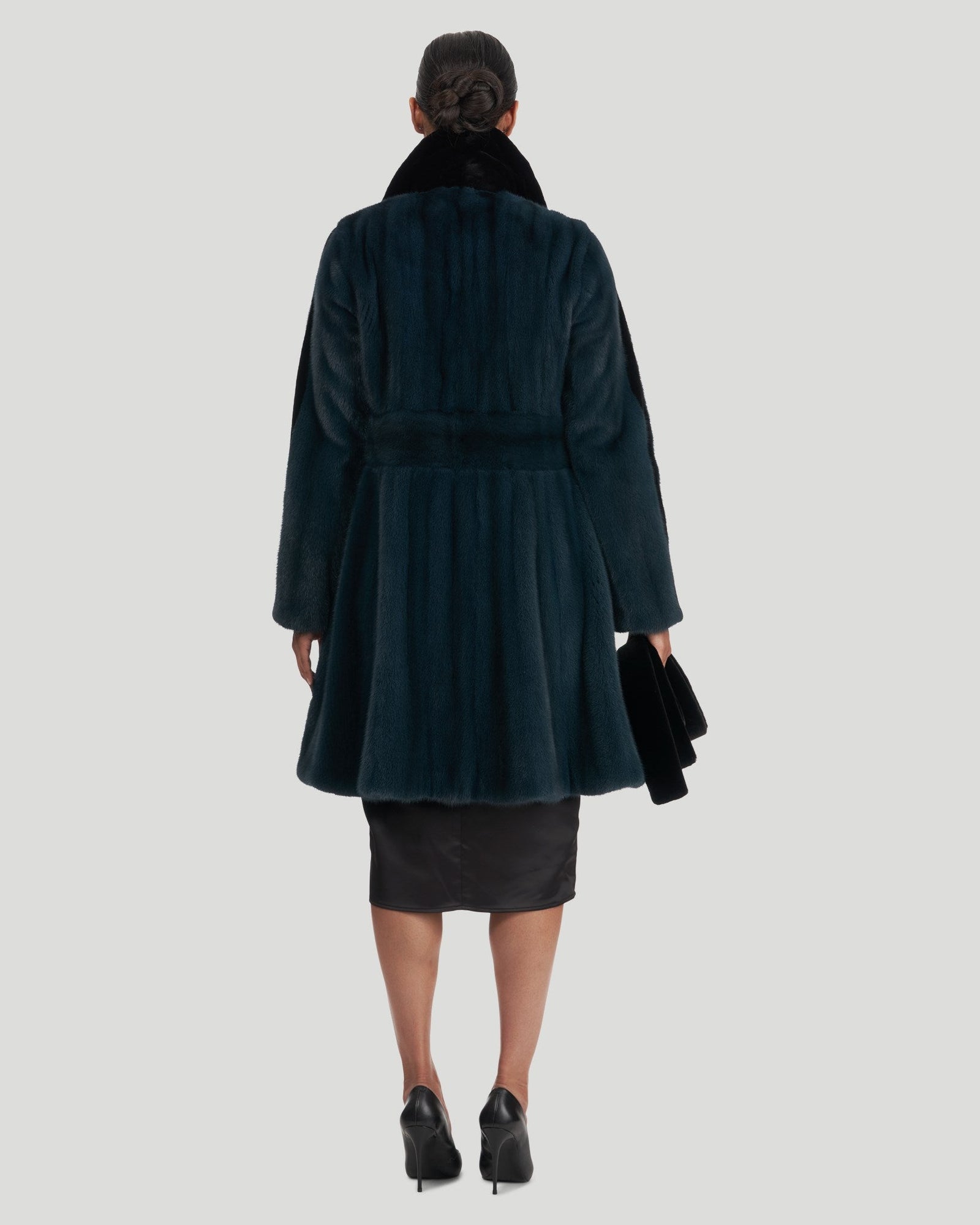 Mink Short Coat With Sheared Mink Trim | Women | Teal x Black