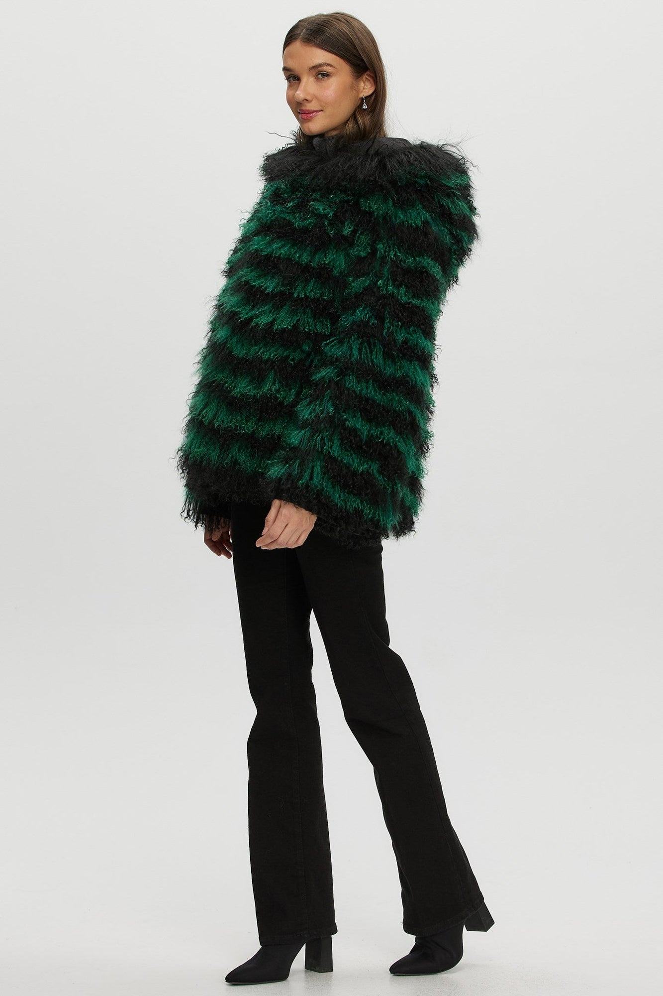 Mongolian (Tg) Shearling Lamb Jacket Reversible To Loro Piana Cashmere & Wool | Women | Green x Black