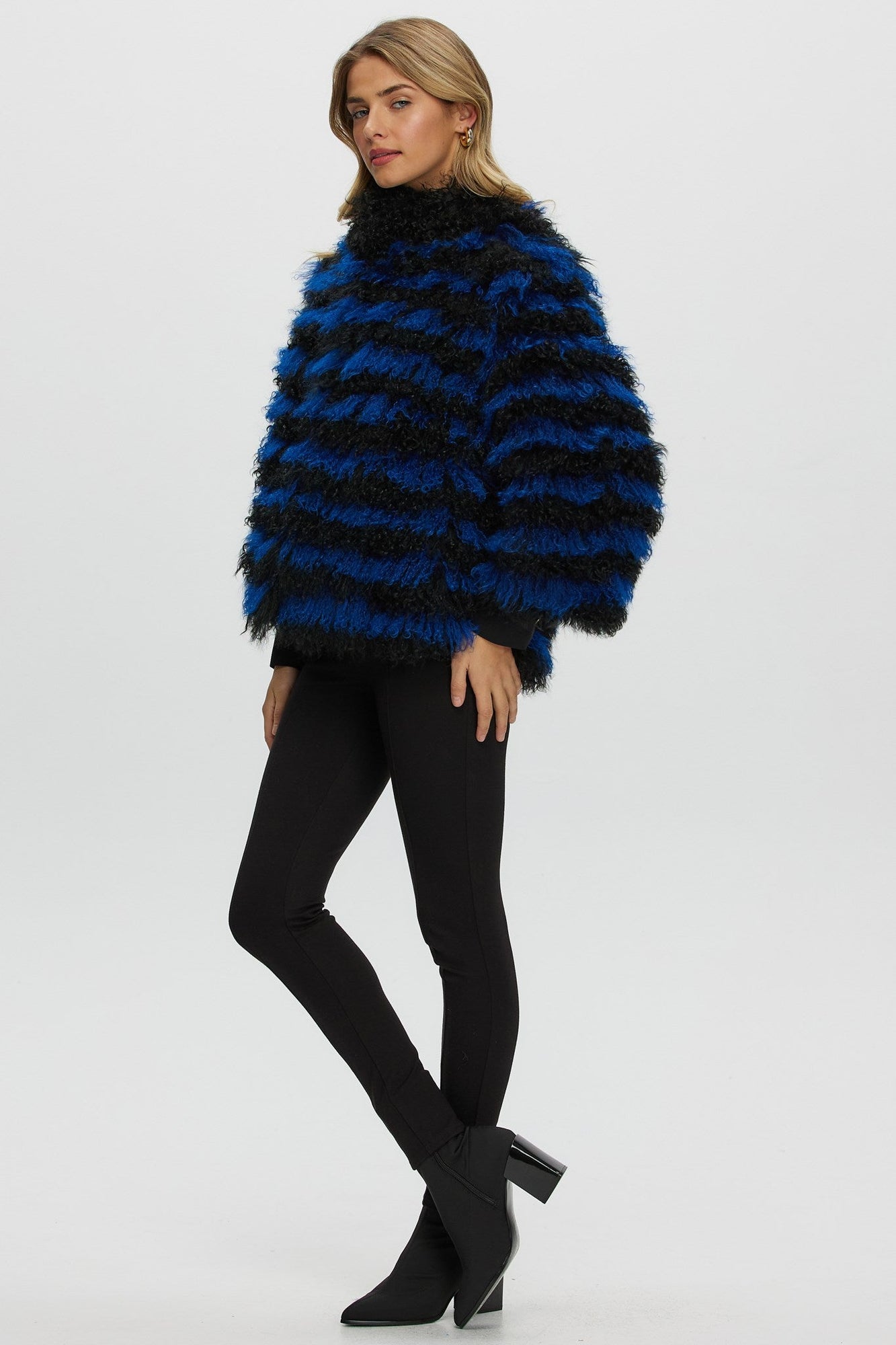 Mongolian (Tg) Shearling Lamb Jacket | Women | Blue x Black