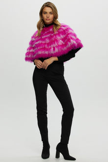 Mongolian (Tg) Shearling Lamb Stole Reversible To Loro Piana Cashmere & Wool | Women | Fuschia x White x Black