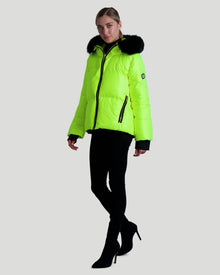 Après-Ski Jacket With Detachable Toscana Shearling Lamb Hood Trim | Women | Neon Yellow x Black