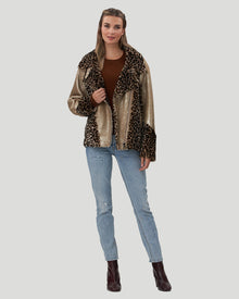 Printed Select Shearling Lamb Zip Moto Jacket | Women | Mini Leopard