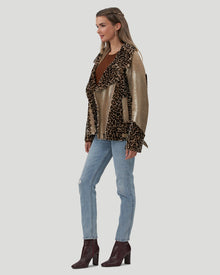 Printed Select Shearling Lamb Zip Moto Jacket | Women | Mini Leopard