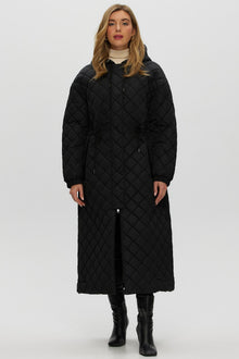 Quilted Fabric Zip Coat With Hood | Women | Black