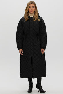 Quilted Fabric Zip Coat With Hood | Women | Black