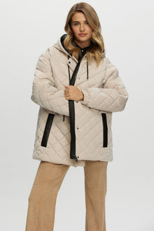 Quilted Fabric Zip Jacket With Hood | Women | Beige