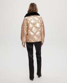 Quilted Jacket With Select Shearling Lamb Collar | Women | Rose Gold x Black