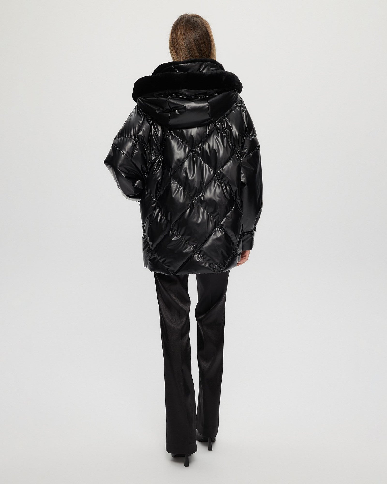 Quilted Parka With Shearling Lamb Collar & Hood Trim | Women | Black