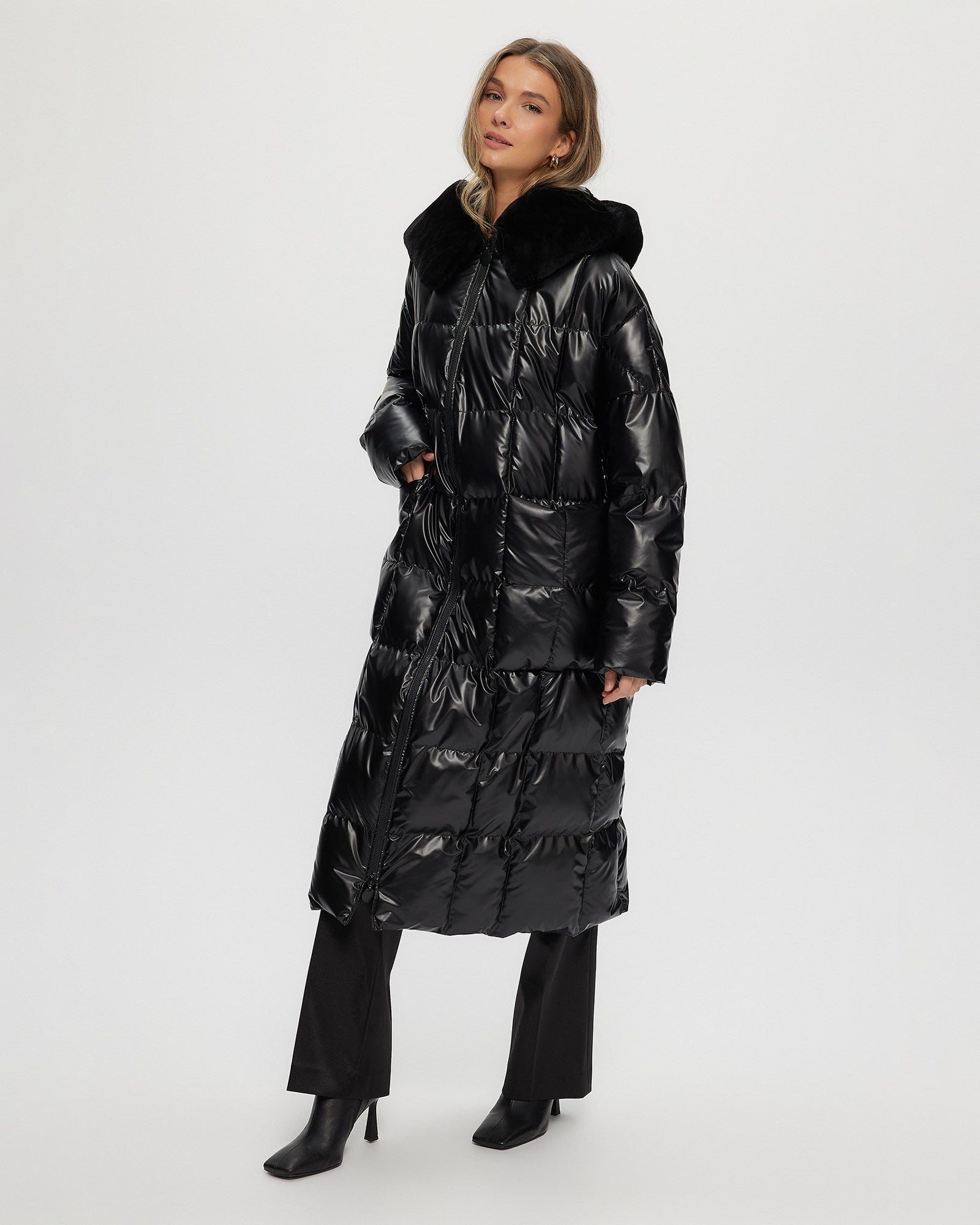 Quilted Parka With Shearling Lamb Hood Trim | Women | Black