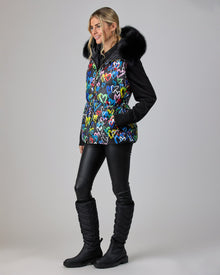 Reversible Après-Ski Vest With Detachable Fo Hood Trim | Women | Black Heart Multi x Black