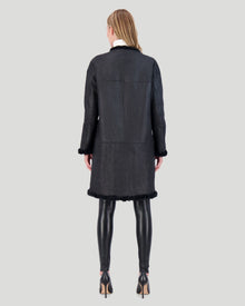 Reversible Collarless Select Shearling Lamb Short Coat With Buttons | Women | Black x Black