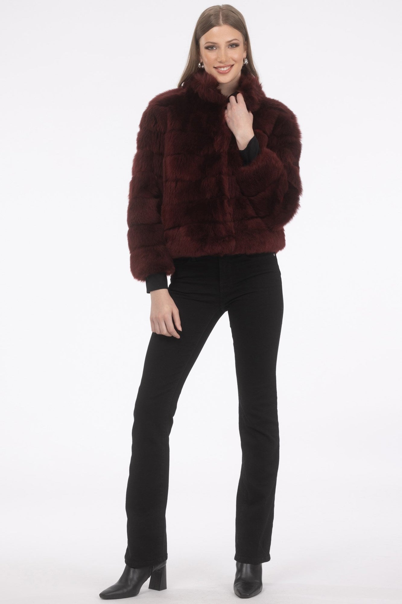 Reversible Merinillo Shearling Lamb Jacket With Cropped Sleeves | Women | Wine x Wine