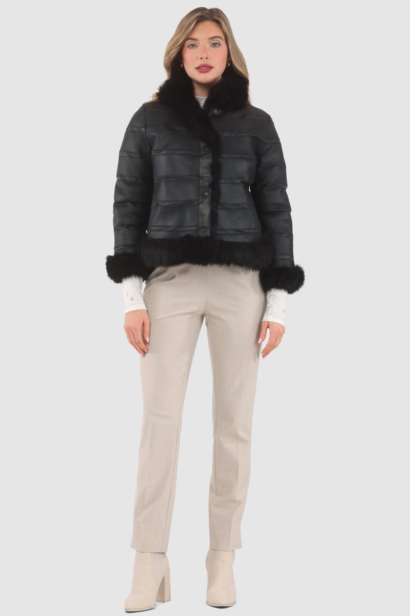 Reversible Merinillo Shearling Lamb Jacket With Cropped Sleeves | Women | Black x Black