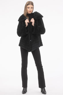 Reversible Merino Shearling Lamb Jacket, Hood | Women | Emerald x Emerald