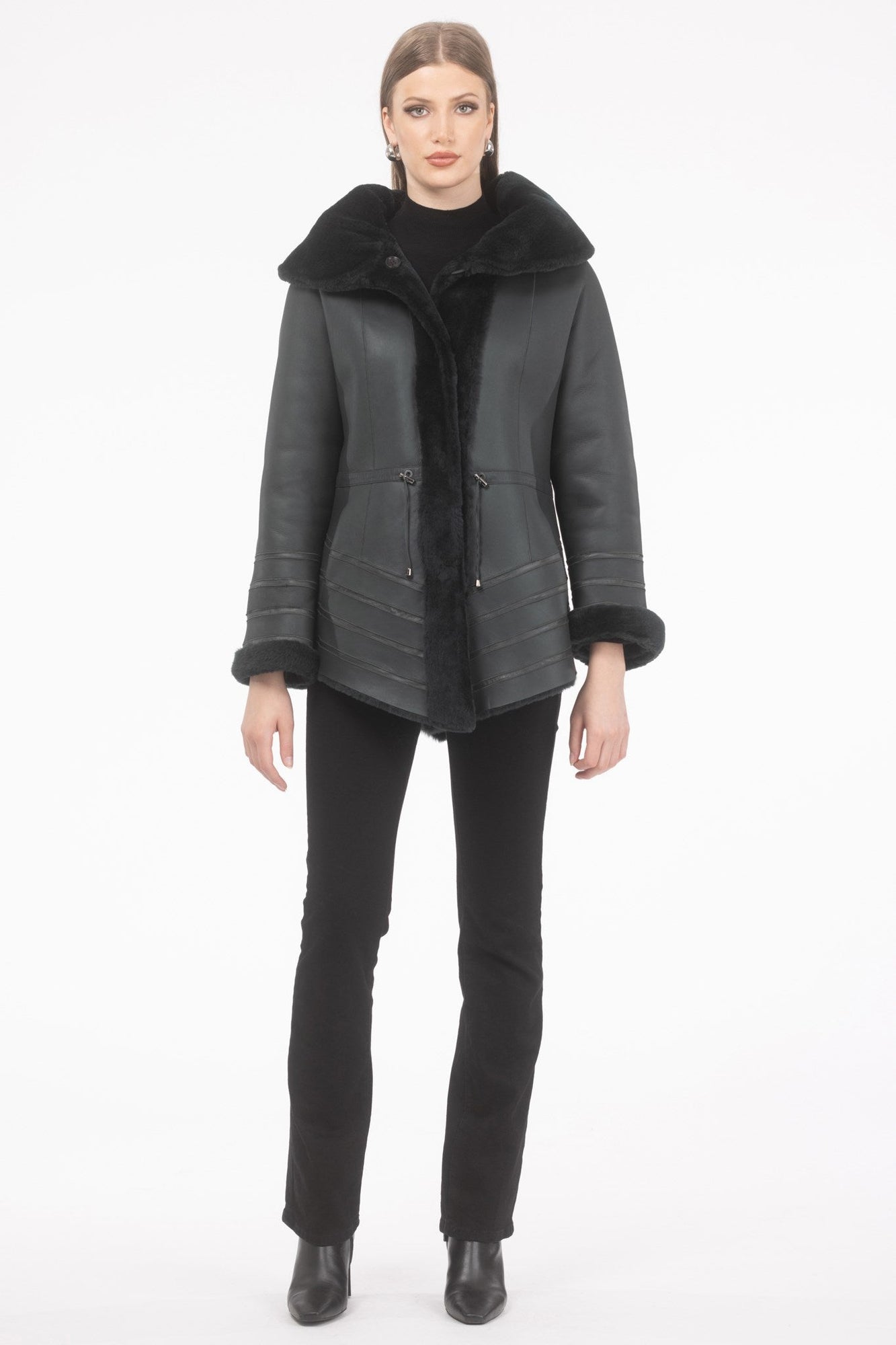 Reversible Merino Shearling Lamb Jacket, Hood | Women | Emerald x Emerald