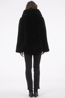 Reversible Merino Shearling Lamb Jacket, Hood | Women | Black x Black