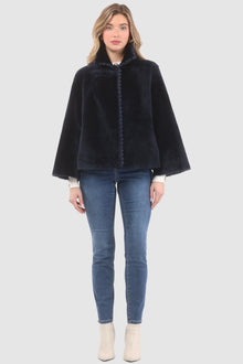 Reversible Select Shearling Jacket With Embroiderd Trim | Women | Navy x Navy