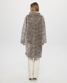 Reversible Select Shearling Lamb Chevron Short Coat | Women | Light Gray x Black