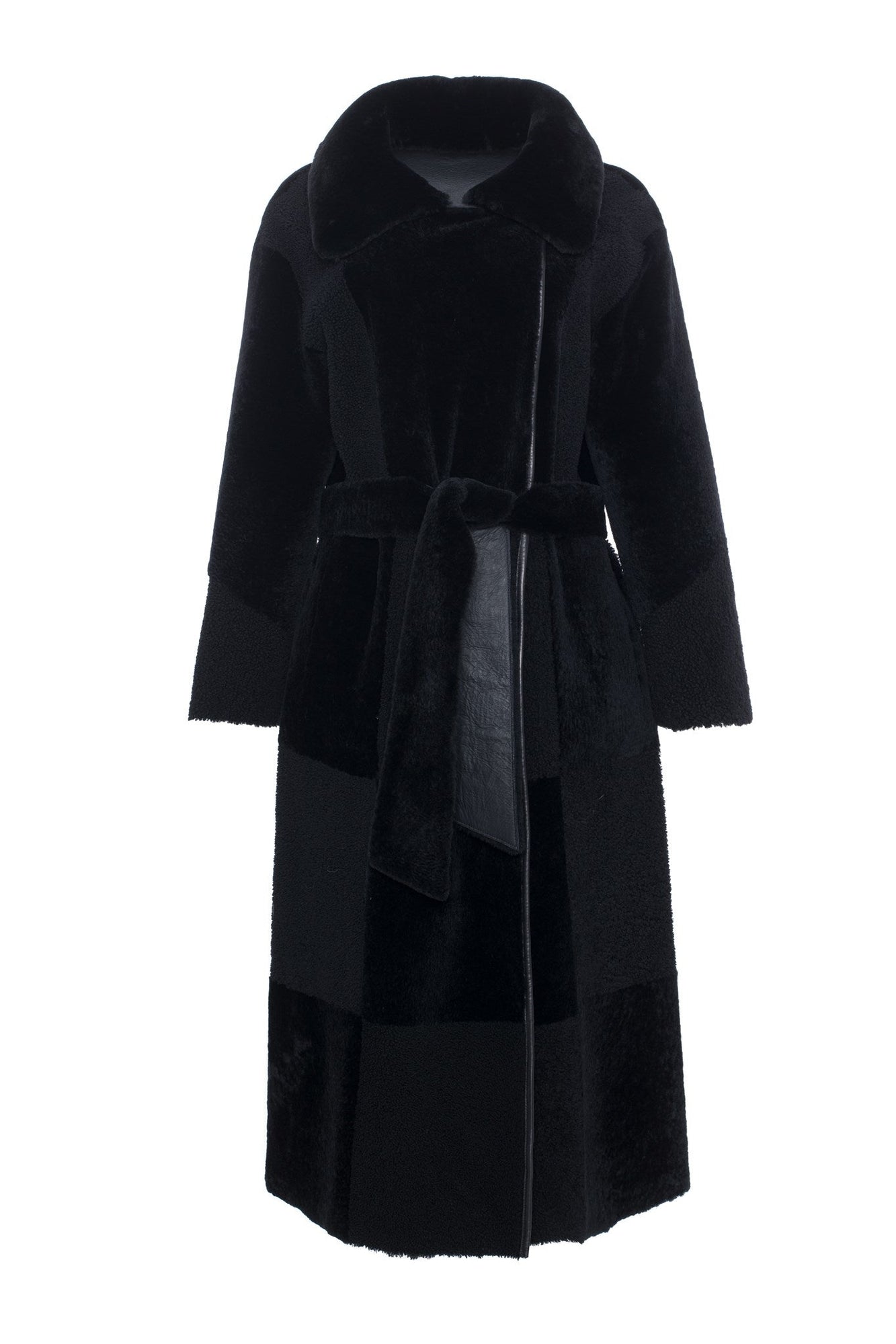 Reversible Select Shearling Lamb Coat With Notch Collar, Belt | Women | Black