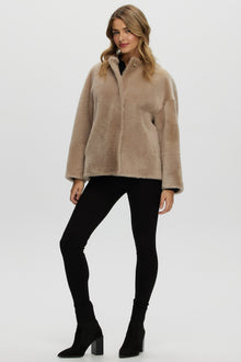 Reversible Shearling Lamb Collarless Jacket | Women | Beige