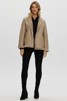 Reversible Shearling Lamb Collarless Jacket | Women | Beige