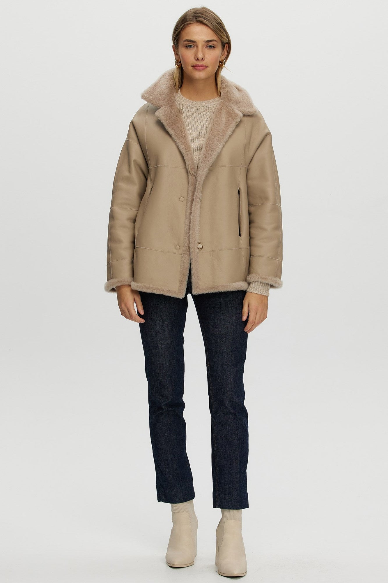 Reversible Shearling Lamb Jacket | Women | Beige