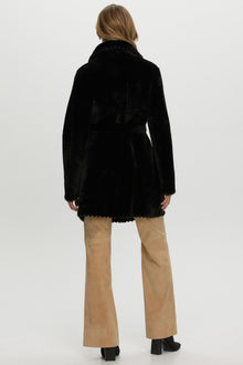 Reversible Shearling Lamb Jacket With Embroiderd Trim, Belt | Women | Black x Black