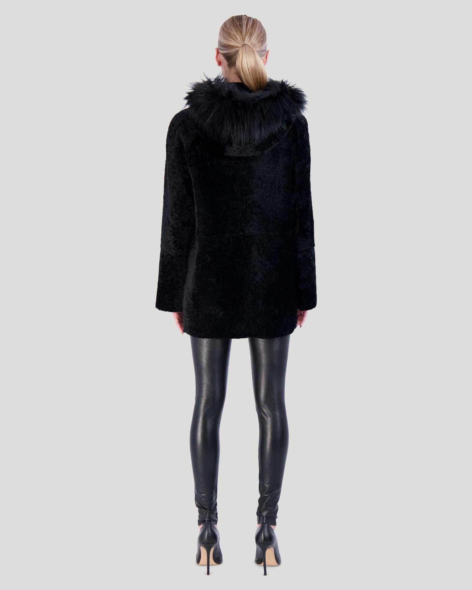 Reversible Shearling Lamb Parka With Select Cashmere Goat Hood Trim | Women | Black x Black