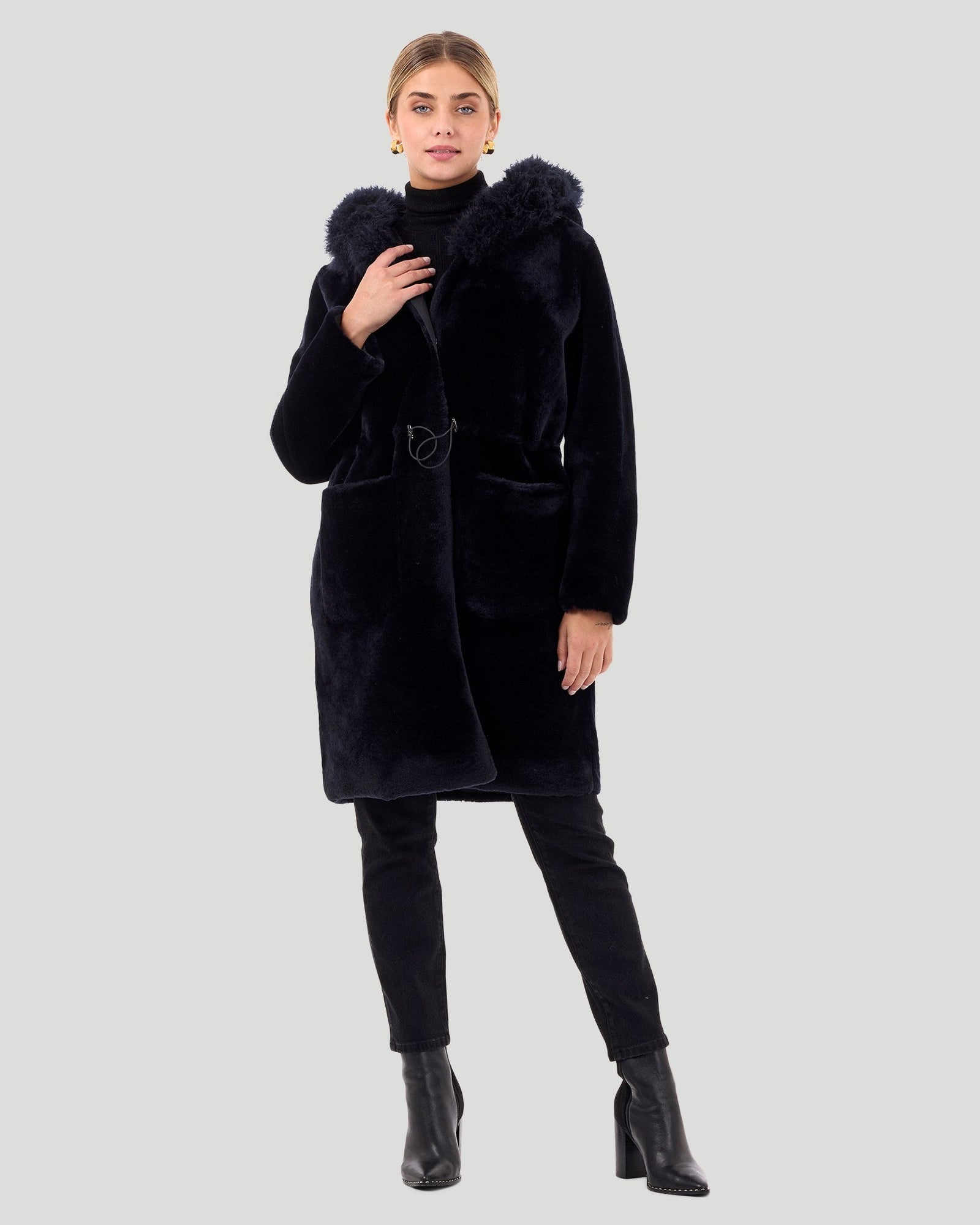 Reversible Shearling Lamb Parka With Select Cashmere Goat Trim | Women | Navy x Black